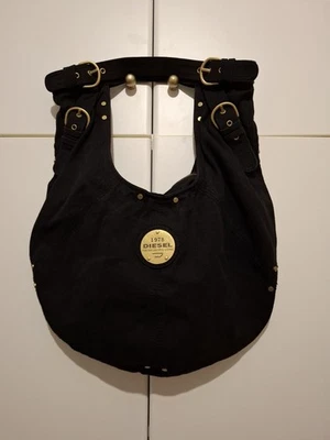 Vintage Y2K Large Black Diesel Denim Hobo Shoulder Bag FREE Import Fees for USA - Image 1 of 4