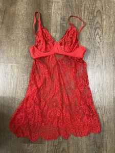 Shirley Of Hollywood Red Lace Lingerie Teddy Dress Size Small - Picture 1 of 8