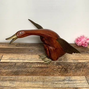Fredrick Cooper - Large Wood and Brass Duck Spread Wings - Vintage Statue - Picture 1 of 13