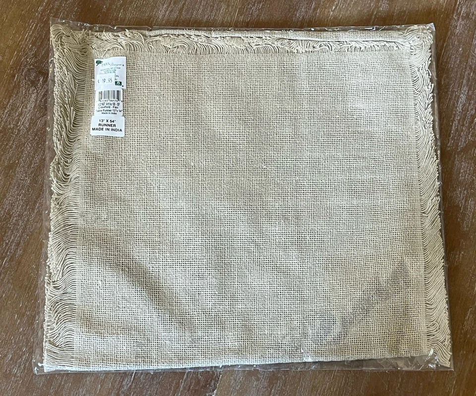 Park Designs Crawford Flax Natural Burlap Rustic Weave Runner 13" x 54" New - Image 1 of 2