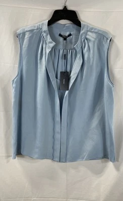 Derek Lam 女式蓝色牛津纯色丝绸无袖衬衫 52 码全新带标签 — 第 1/4 张图片