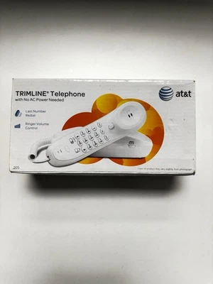 Teléfono AT&T 205 TRIMLINE Blanco Montable en Pared SIN NECESIDAD DE ALIMENTACIÓN AC Caja Abierta Foto 1 de 4