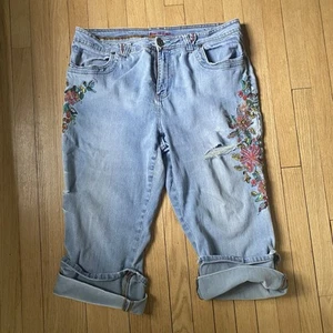Jeans donna Zana Di taglia 20 Capri blu invecchiato denim ricamato con polsini usato in ottime condizioni - Foto 1 di 16