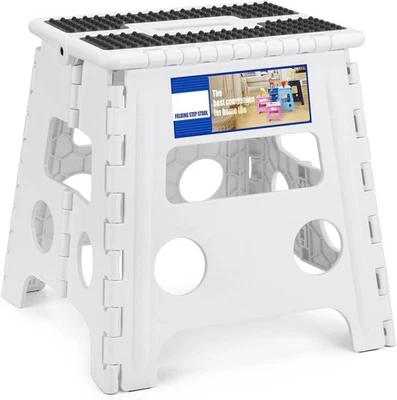 Folding Step Stool Plastic Foldable Stools Non Slip Dot Surface 13" 16" 17.5" - Image 1 of 4