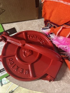 NEW Tor-Mex Mexico Red Enamel Cast Iron Tortilla Press Maker Cookware 6.5" - Picture 1 of 4