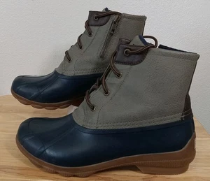 Sperry Womens Waterproof Boots Blue Gray Leather Rubber Lace & Zip Up Size 7.5M - Picture 1 of 8