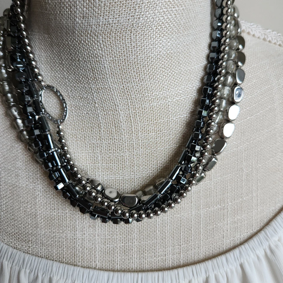 Silpada Sterling Silver "Hailstone" Hematite & Glass Multi 5 Strand Necklace 20" - Image 1 of 4