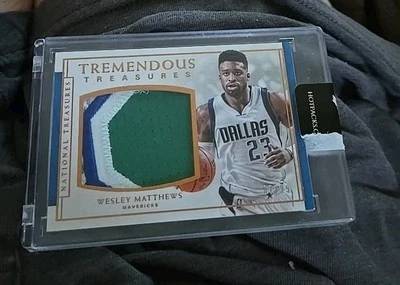 2016-17 National Treasures Tremendous Wesley Matthews 3 color game patch 7/25  - Image 1 of 2