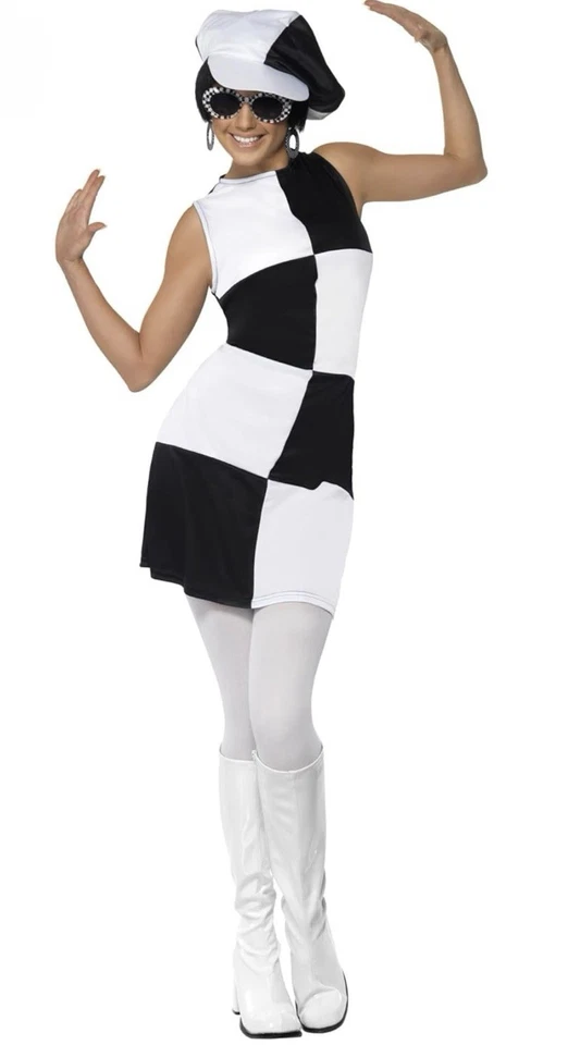 Gogo девочка костюм взрослых черно-белый ретро платье и шляпа 60-х 70-х диско - Изображение 1 из 4