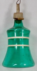 Shiny Brite Christmas Ornament Bell Unsilvered Green Cardboard Cap WWII #904 - Picture 1 of 6
