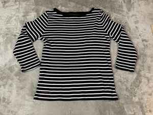 Lauren Ralph Lauren Striped Long Sleeve Shirt Womens Small Black White Cotton - Picture 1 of 8