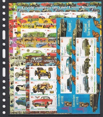 Retro Cars 2010-1 Puntland Somalia Small Collection MNH 10 M/s perf Sets Lot - Image 1 of 4