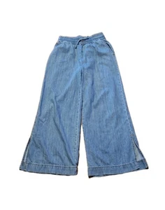 Zara Girls Size 13/14 Chambray Jean Wide Leg Cropped Pants Beachy Boho Festival - Picture 1 of 7