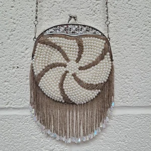 Vintage Clutch Evening Bag Beaded Pearl Handbag Fringe Bridal Wedding Party - Picture 1 of 12