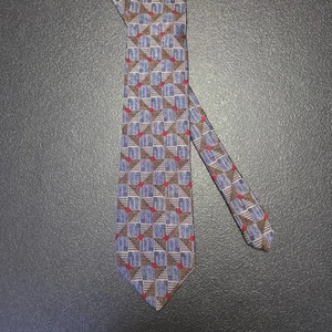 Corbata Gordon & Ferguson para hombre 56,5 L 3,75 W azul seda marrón geométrica EE. UU. - Imagen 1 de 9