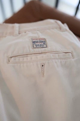 Vintage Polo Ralph Lauren Chino Dry Goods Pants Mens 38x30 Ivory Pleated 80s/90s - Image 1 of 4