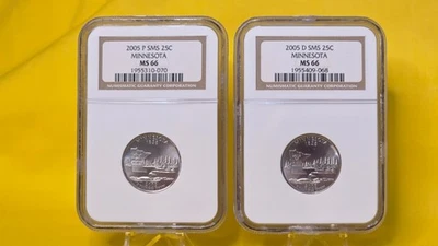 2005 P & D SMS 25C Philadelphia/Denver ~ MINNESOTA  Statehood Quarter ~ NGC MS66 - Image 1 of 4