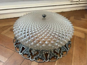 Antique Glass And Brass Ceiling Lamp - Picture 1 of 4