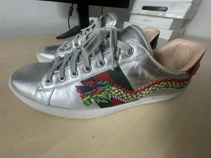 Gucci Aces Embroidered Silver Dragon Men’s Sneakers - Amazing Condition - Picture 1 of 8