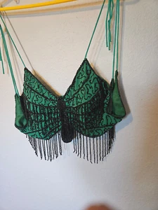 Schönes Glitzer-Top schwarz/grün/Perlen💗Gr. 32-36C Cup - Bild 1 von 8