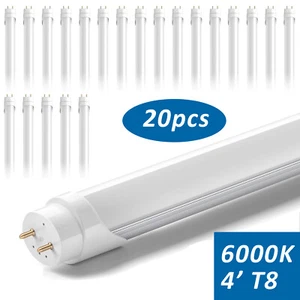 T8 LED Tube 20-Pack 4FT 22W Milky 6000K Fast install Fluorescent Replacement - Picture 1 of 7