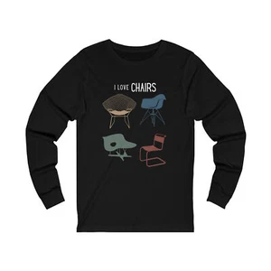Love Chairs Shirt Long-Sleeve MCM Furniture Eames Black Retro Original Soft NEW - Picture 1 of 3