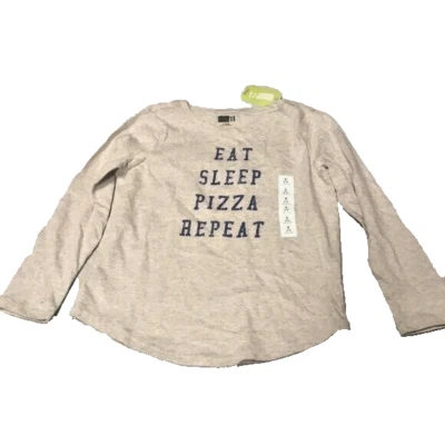 Camiseta de manga larga Crazy8 para niños talla 5-6 nueva con etiquetas - Bronceada "Comer, dormir, pizza, repetir" Foto 1 de 3