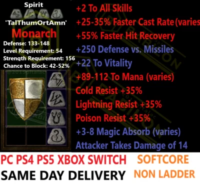 ✅ PC PS4 PS5 XBOX SWITCH ✅ Spirit Monarch Pack Diablo 2 Resurrected Items D2R - Image 1 of 2