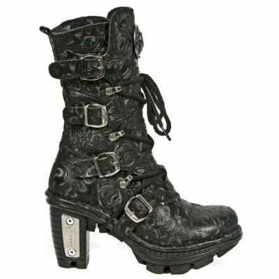 New Rock NEOTR005-S25 Ladies Leather Boots Vintage Floral Black Gothic Rock Punk - Image 1 of 4