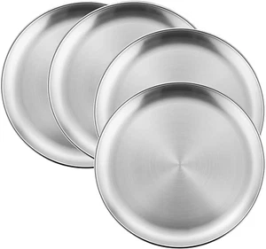 4-Piece 18/8 Stainless Steel Plates, Metal 304 Dinner Dishes for Kids Toddlers C - Picture 1 of 12