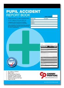 Cherry GDPR Pupil First Aid Accident Report Book A5 (148mm x 210mm) 50 page HSE - Picture 1 of 2