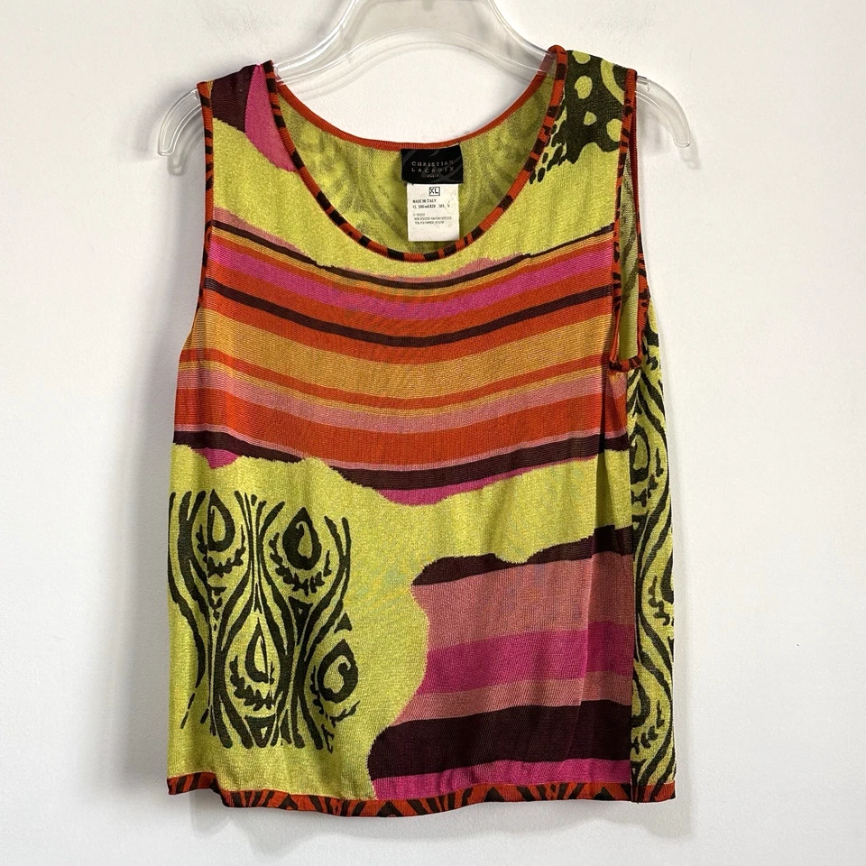Camiseta sin mangas Christian Lacroix XL colorida malla sin mangas poliamida diseñador artístico DEFECTUOSA Foto 1 de 4