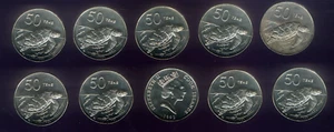 10 x UNC HAWKSBILL TURTLE COINS KM# 41 COOK ISLANDS 1988 SPECIAL VALUE 50 TENE - Picture 1 of 2