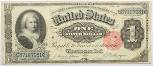 1891 $1 Martha Washington Silver Certificate, Very Fine VF, Pinholes - Picture 1 of 2