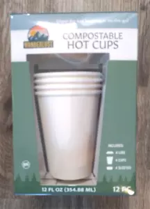 12oz Compostable Biodegradable Disposable White Paper Hot Cold Coffee Cups 4 PK - Picture 1 of 10