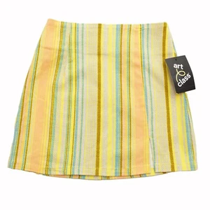 Art Class Girls' Notch Front Skirt - Yellow Blue Tan Striped Small 6 - 6X - Picture 1 of 6