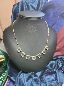 Antique Victorian Brass & Quartz Crystal, Spinel Collar Necklace 13.8g 19" - Picture 1 of 15