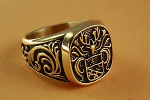 WAPPENRING KNIGHTS RITTER WAPPEN GOLD PLATED VERGOLDET HERRENRING SIEGELRING 434 - Picture 1 of 1
