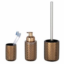 WENKO 3er Set Keramik Bad Accessoires Keo WC Garnitur Seifen Spender Zahn Becher