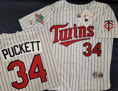 20507-1 Minnesota Twins KIRBY PUCKETT 1991 World Series Baseball Jersey NWT Cover