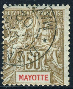 MAYOTTE 1892 50c. Brown & Red on Blue Tablet Type SG 20 VFU - Picture 1 of 2