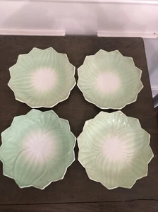 Vintage Anchor Hocking Milk Glass Lotus Plates Lot Of 4 Green 8” Round - Picture 1 of 7