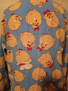 Vintage PORKY PIG Sz M Blue Cotton Nightgown Sleep Shirt Dress Pajama PJ Lounge - Picture 1 of 5