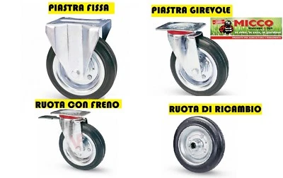 RUOTA GOMMATA PER CARRELLI GIREVOLE FISSA CON FRENO RUOTE UNIVERSALI INDUSTRIALI - Immagine 1 di 4