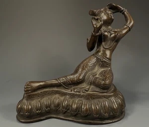 Indian India Bronze Statue Of a Reclining Tara on Lotus Base ca 19-20th century - Picture 1 of 24