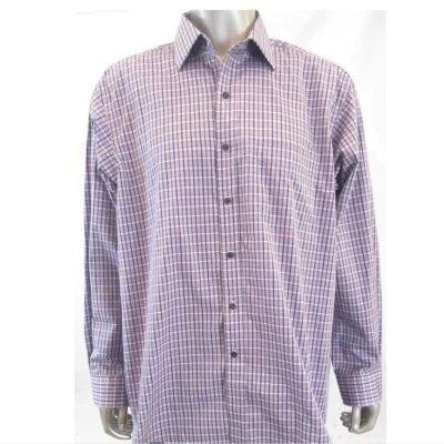 Alfani Men Top Dress Shirt XL 17 34/35 Purple White Regular Fit Cotton Plaid - Image 1 of 3