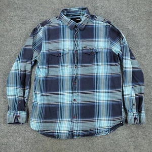 Hurley Button Hemd Herren groß blau kariert Flanellkragen Langarm Tasche Erwachsene - Bild 1 von 13
