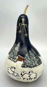 Weihnachten handbemalt signiert Kürbis Frieden Krippe Stern Schaf 9,5" EUC - Bild 1 von 10
