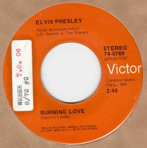 45RPM, ELVIS PRESLEY ' BURNING LOVE ' EXCELLENT ' SOL ' ROCK - Imagen 1 de 2