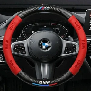 Cubierta de volante de 15" de cuero genuino para BMW 1 2 3 4 5 6 Series X3 X4 X5 - Imagen 1 de 5